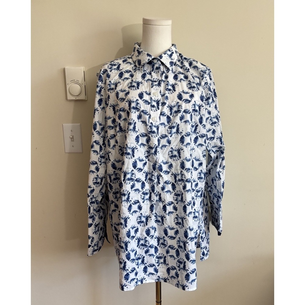 Chicos 3 Button Up Shirt 16/18 XL XXL Blue White Floral‎ Office Career Cotton